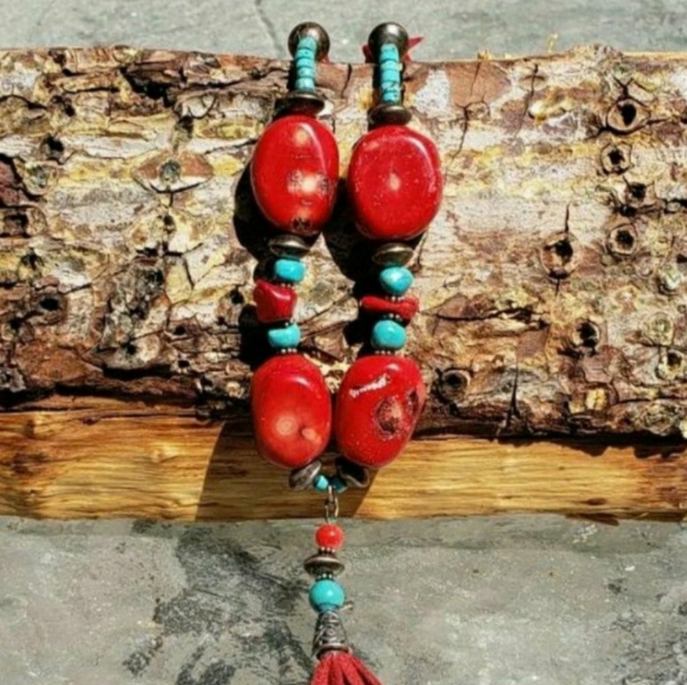 Sterling Silver Components Turquoise Coral Handmade Necklace